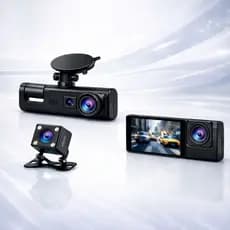 03 Câmeras Automotiva Veicular Tripla Para Carro Monitoramento Visão Interna Frontal e Traseira