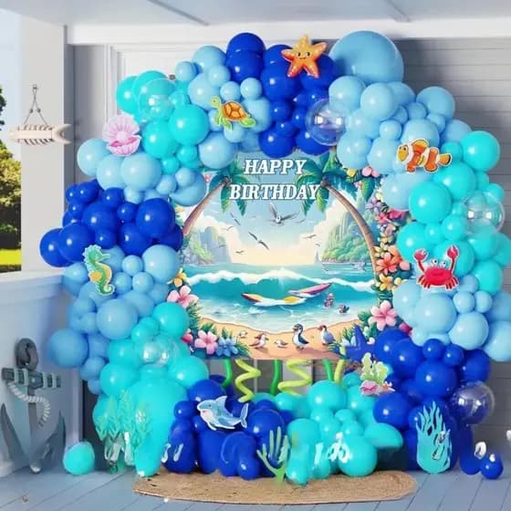 Kit Decoração Oceano Com 105 Balões Para Comemorações E Festas Temáticas Beira Mar Cor Tons Azuis