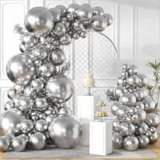 Kit 100 Balões Metalizados Prata Decoração Luxuosa Eventos Comemorativos Arco Desconstruído + Fita