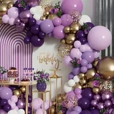 Kit 125 Balões Decorativo Roxo Dourado Lilás Branco Decoração Aniversário Arco Desconstruido + Fita