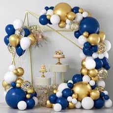 Kit 120 Balões Decorativos Para Aniversário Base Azul Royal E Dourado Metalizado+Arco Desconstruido