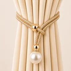 Kit 2 Peças Prendedor de Cortina Enfeite Elegante com Pérola Luxo e Amarrado Ajustável Decoração