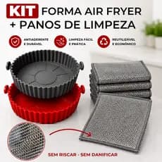 Kit 2 Forma Silicone 20CM Antiaderente Air Fryer + 6 Panos Limpeza Aço Fogão Toalha Louça Tira Gordura Reutilizável