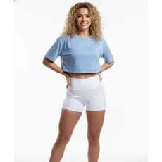 Shorts Branco Meia Coxa Cós Alto Feminin Zero Transparencia Tecido Suplex Modela O Corpo