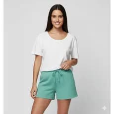 Shorts Feminino Duna Para Moda Verão Tendencia Na Cor Verde Agua Com Laço De Amarrar Sem Bolsos