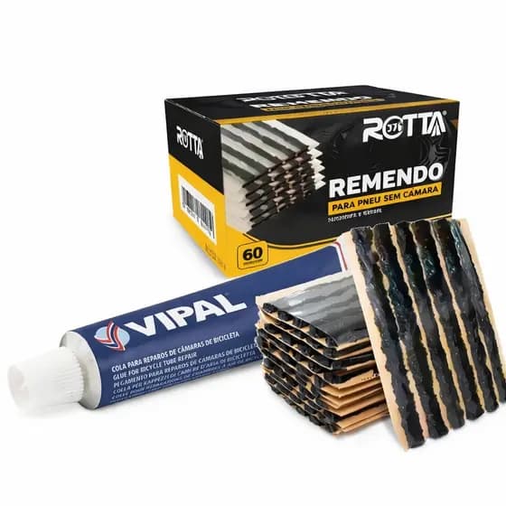 Kit Reparo Pneu Sem Câmara – Cola BV 02 + Remendo Refil Preto Rotta