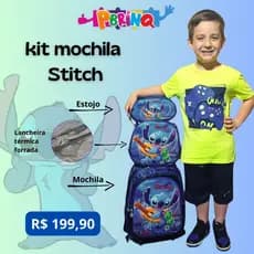 Mochila Escolar Infantil 3D (com uma bola de Fut ou vôlei de brinde)Kit Com Estojo Lancheira Térmica Rodinhas 3 Peças