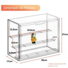 Caixa de Armazenamento Grand Acrílico Transparente Com 3 Divisórias Para Colecionáveis Proteção Contra Poeira