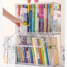 Caixa Organizadora de Livros Acrílico Grande Capacidade Transparente com Tampa para Livros e CDs