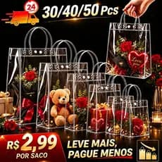 Saco PVC Transparente Impermeável Reutilizável para Presente Dia dos Pais Casamento Festa Aniversário