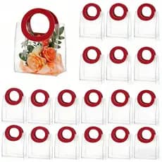 12 24 Sacola Transparente para Presentes Com Alça Redonda PVC Reutilizável para Lembrancinhas de Aniversário e Casamento