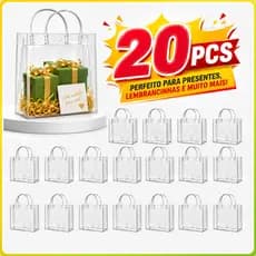 Sacolas de Presente em PVC Transparente com Alças Reforçadas Reutilizáveis para Festas, Casamentos e Lembrancinhas