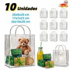 5/10/50 Sacos de Presente PVC Transparente com Alças para  Dia dos Pais Casamento e Lembrancinhas