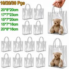 10/20/30 Sacos de Presente de PVC Transparente com Alças Sacolas Plásticas Reutilizáveis para Presentes e Festas