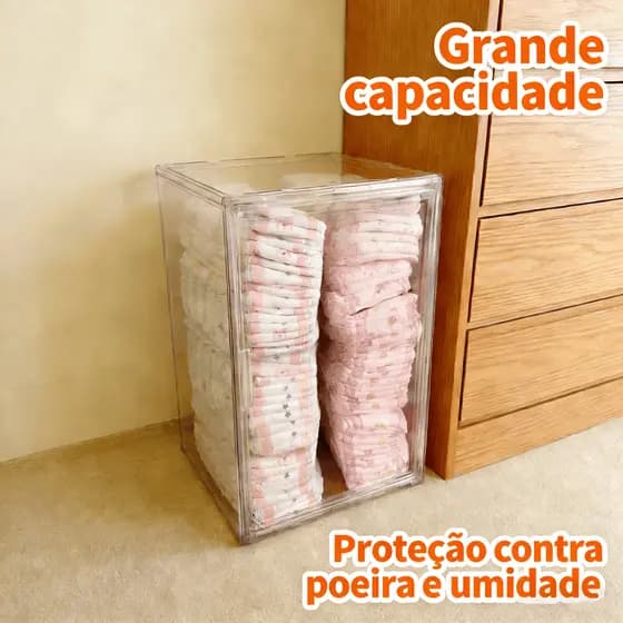 Caixa Organizadora de Fraldas de Grande Acrílico Com Tampa À Prova de Poeira Prateleira de Exibição Antipoeira Empilháve