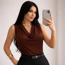 Blusa Regata Feminina Gola Boba Drapeada Suplex Elegante Social Casual Moda Verão
