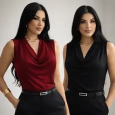 KIT 2 Blusa Regata Feminina Gola Boba Soltinha Suplex Elegante Moda Verão Social Casual Premium