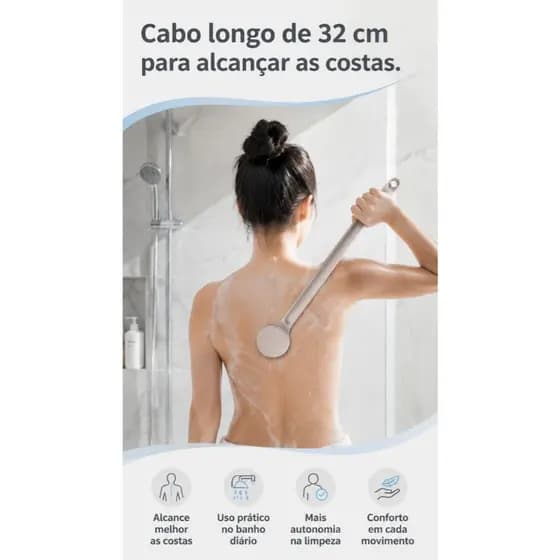 Escova de Banho com Cabo Longo 32 cm e Cerdas Macias