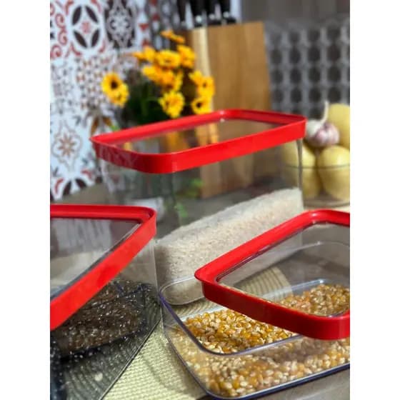 Kit Conjunto Premium Potes Herméticos Arroz Feijão Multiuso Empilháveis Mantimentos 03 unidades