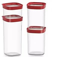 Kit 4 Potes Hermeticos Premium para Mantimentos Alimentos Resistente Empilhavel