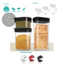 Kit 3 Potes Hermeticos Premium Empilhaveis Armazenamento Temperos Doces Grãos Mantimentos