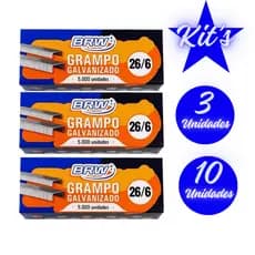 KIT Grampo para Grampeador Escritório BRW 26/6 Galvanizado