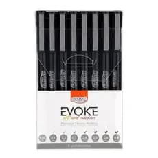 Kit Canetas Técnicas Desenho BRW Evoke 8 Pontas 0.05 a 0.8mm Preta