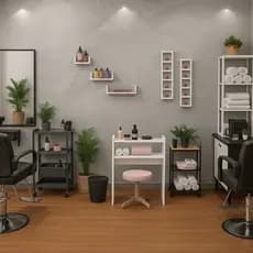 Kit Mesa Manicure Com Prateleiras U e Dois Expositor Fileira Promoção