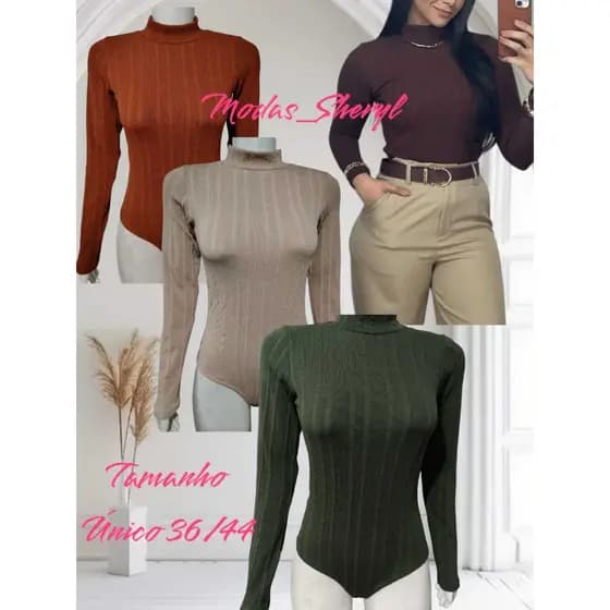 Body Feminino Canelado em Ribana Premium, Gola Alta, Manga Longa Tecido Confortável - Inverno 2025