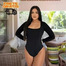 Body Manga Longa com Decote Quadrado – Rivana Premium, Ideal para Looks Modernos