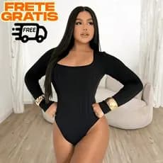Body Casual Feminino Decote quadrado Manga Longa Rivana Premium Tendencia 2025