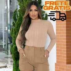 Body Feminino manga longa gola alta Cacharrel Segunda Pele Ribana Premium Moda Bory Bore