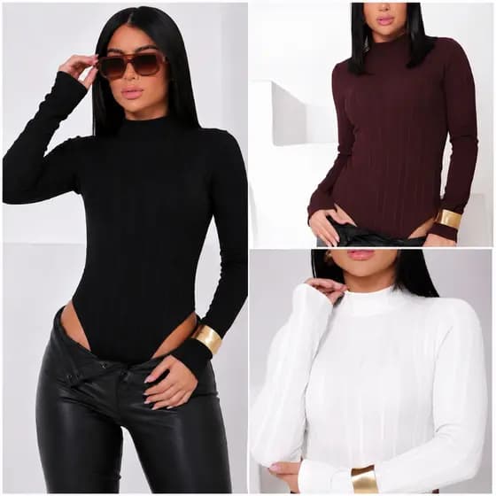 Body Feminino Gola Alta Manga Longa Ribana Premium Ajustado Elegante e Confortável