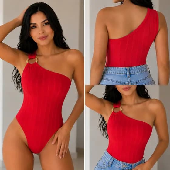 Body Feminino Um Ombro Só Mula Manca Com Bojo Rivana Premium Body Assimétrico Com Forro e Fecho