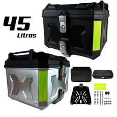 Baú Bauleto para Moto 45 litros Universal Com Forro e Base Kit Fixação Completo Trava Anti Roubo