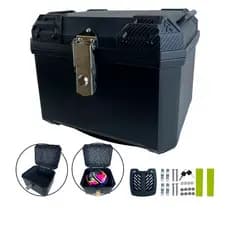 Baú Bauleto Moto 38L Preto Universal Reforçado Forro e Base Kit Fixação Completo Trava Anti Furto