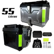 Baú Bauleto Moto 55 litros Universal Com Base de Ferro Kit Fixação forro e Trava Anti Roubo Completo