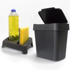 Kit Lixeira Pia 2,5 Litros + Porta Detergente Sabão e Esponja