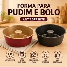 Forma de Bolo Pudim Antiaderente Assadeira Redonda com Furo 3 Tamanhos Preta ou Cereja
