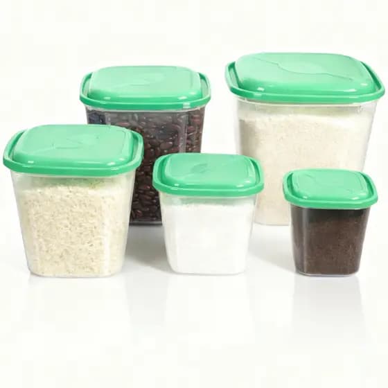 Conjunto 5 Potes de Plástico Para Mantimentos ou Alimentos Kit de Potes com Tampa 3 Cores