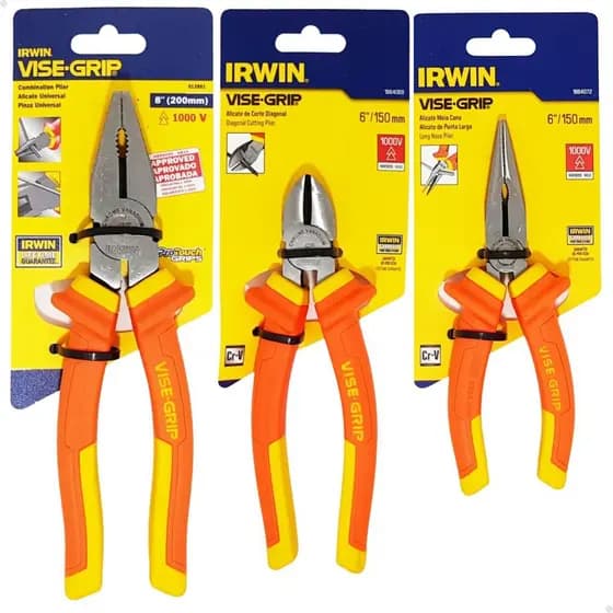 Jogo de 3 Alicates Irwin Universal 8" Bico 6" Corte 6" 1000v