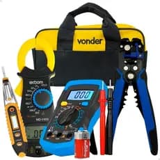 Kit Alicate Amperímetro Multímetro Digital LCD Detector de Tensão Bolsa Alicate Desencapador