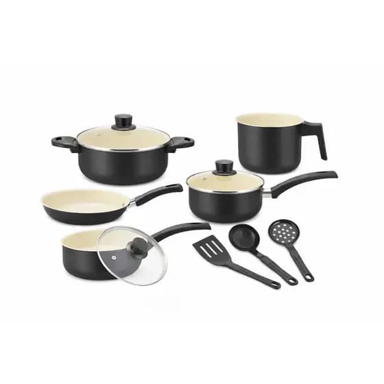 Jogo de Panela Antiaderente Conjunto Tampa de Vidro Kit Caçarola 8 pçs