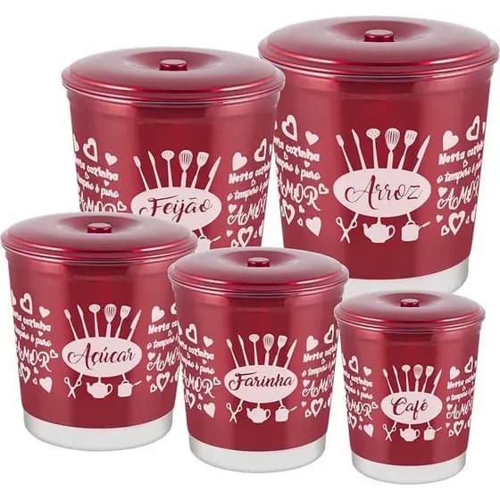Kit Jogo Mantimento Pote Lata Pintado Alumínio 5 Pçs Premium