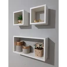 Kit 3 Nichos MDF Branco 50x25 e 20x20 | Prateleira Decorativa de Parede Para Sala Quarto Cozinha | Organize e Decore com