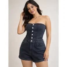Macaquinho Jeans Feminino Tomara que Caia