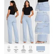 Calça Jeans Feminina Wide Leg Listrada Estilosa Atemporal