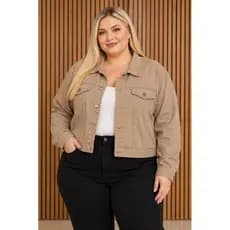 Jaqueta Jeans Plus Size Feminina com Botão de Ferro 100%Algodão Moda Inverno