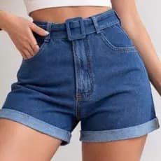 Short Tradicional Jeans Feminino Com Cintura Forrado Fivela Cintura Alta