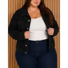 Jaqueta Plus Size Jeans Feminina Com Fechamento em Botão de Ferro